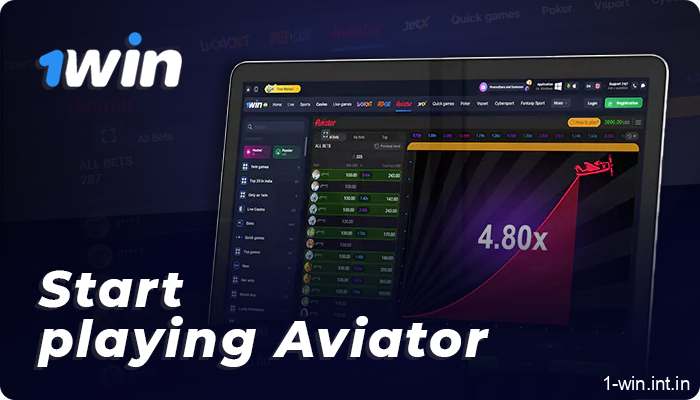 Steps to start the game in 1win Aviator