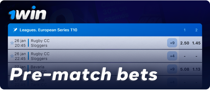 Prematch betting online at 1Win India