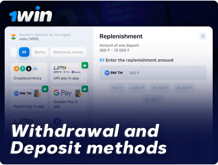 Payment options in 1Win - deposit and withdrawal