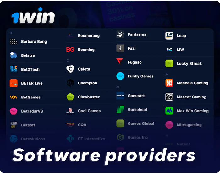 List of sofrware providers at 1Win online casino